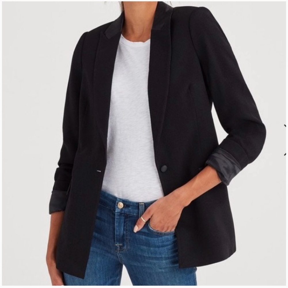 7 For All Mankind Black Casual Single Breast Button-Down Blazer Size L